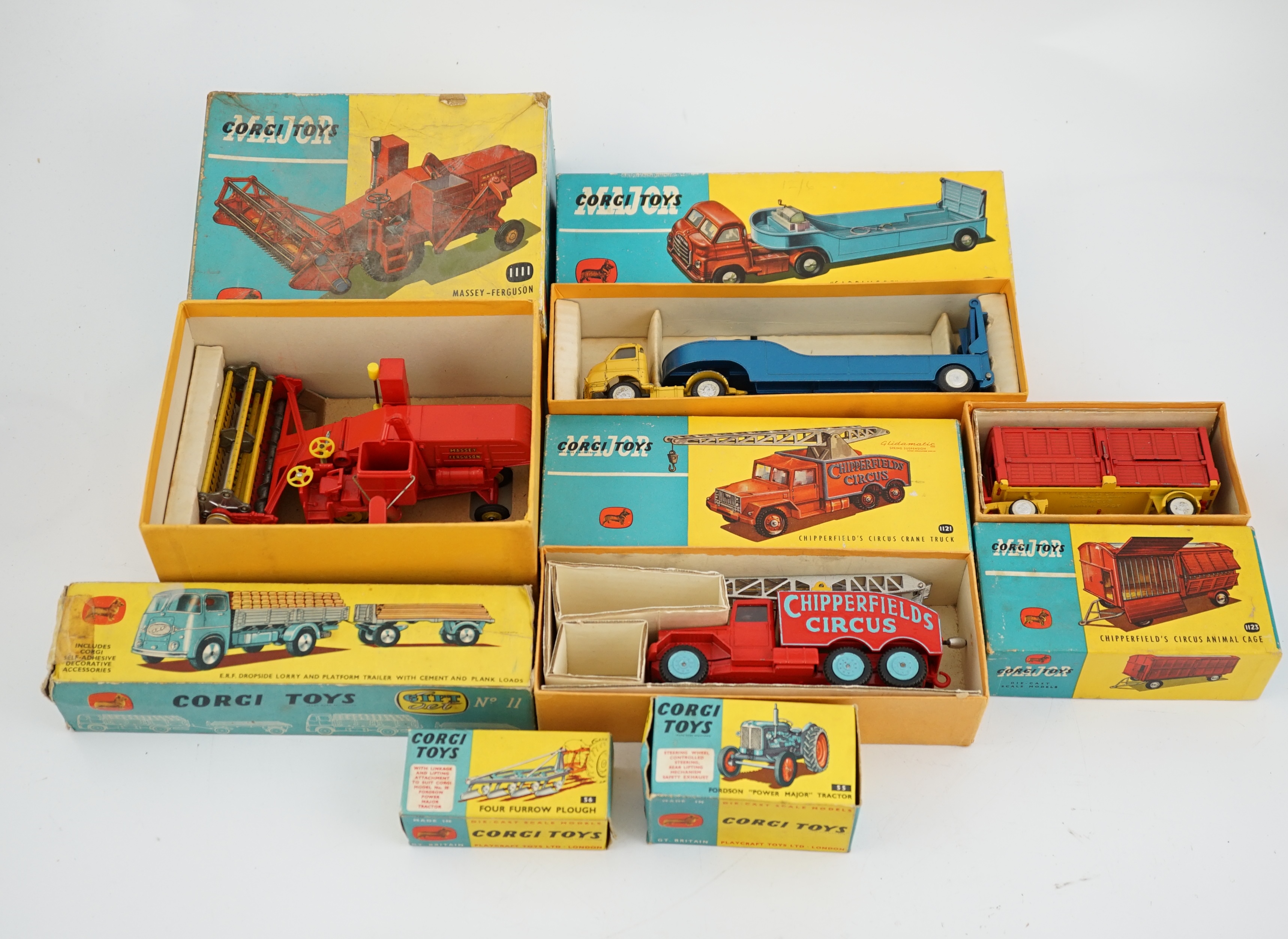 Seven boxed Corgi Toys and Major Toys